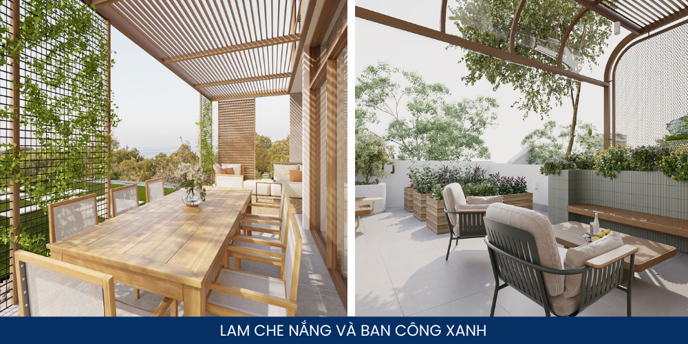 Ban công xanh kết hợp lam che nắng