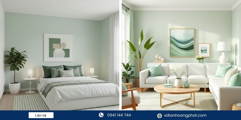 Phòng ngủ màu xanh lá nhạt