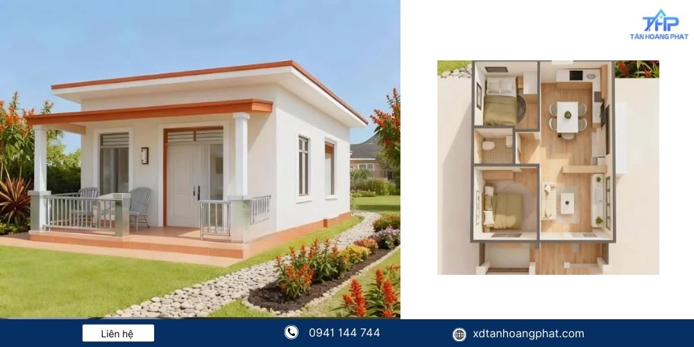 Nhà cấp 4 có 2 phòng ngủ