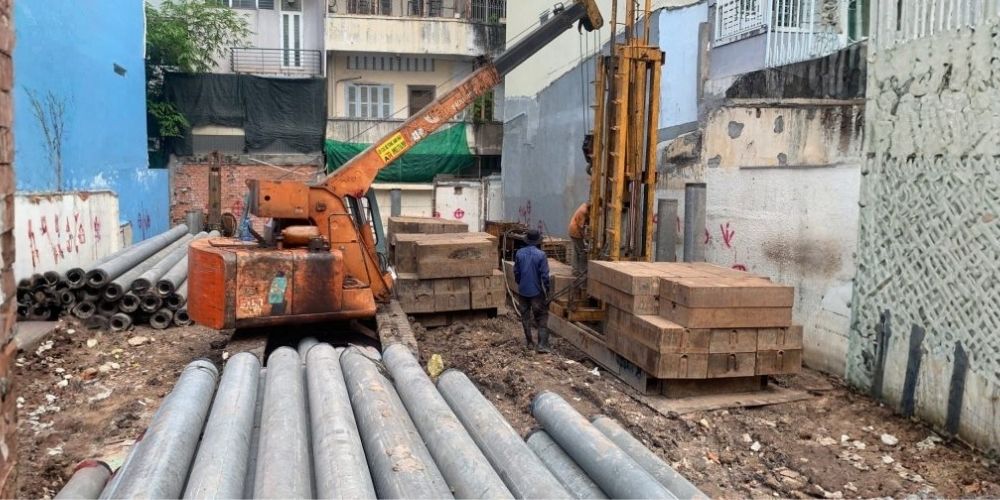 Thi công ép cọc nhà phố